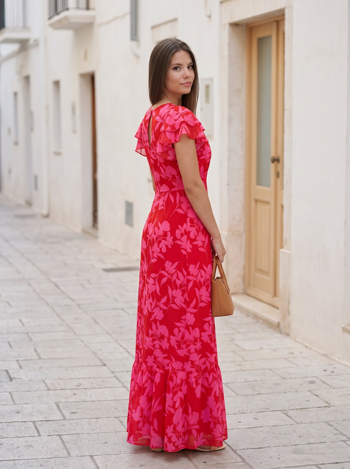 Floral Fuchsia Maxi-Vestido maxi de mujer