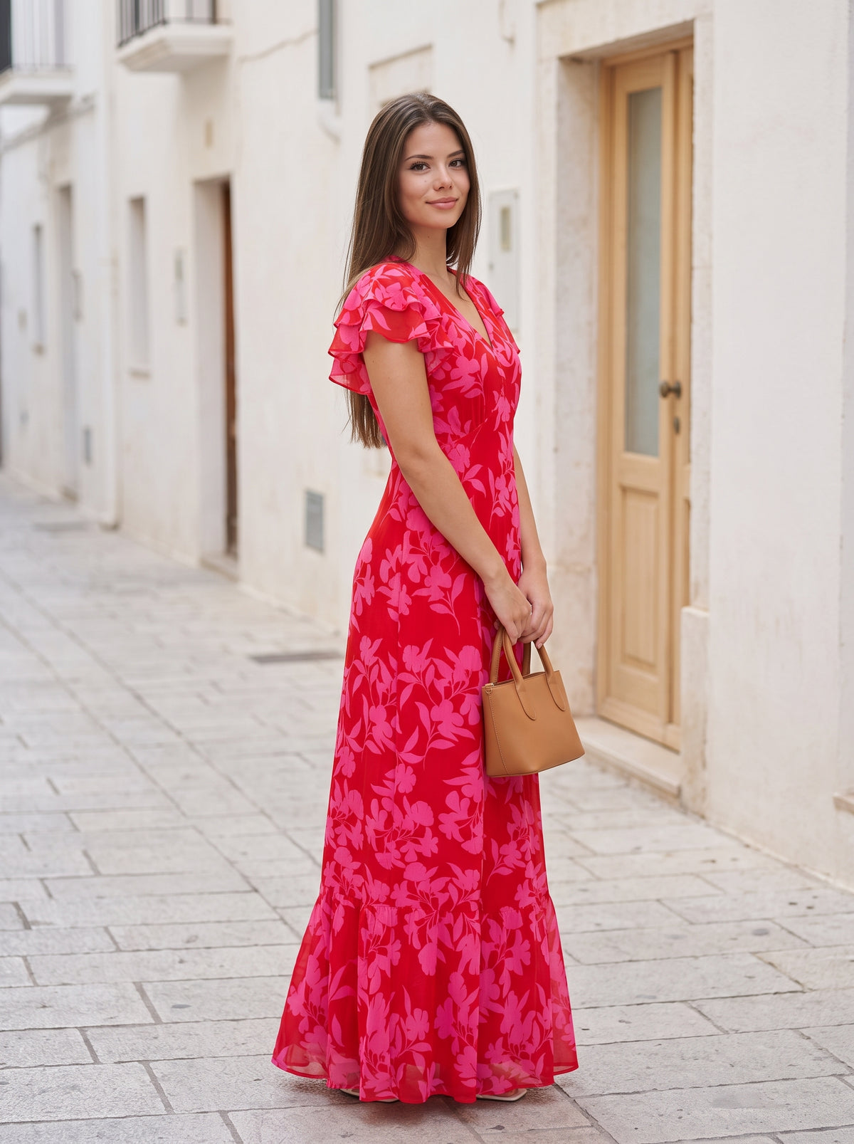Floral Fuchsia Maxi-Vestido maxi de mujer