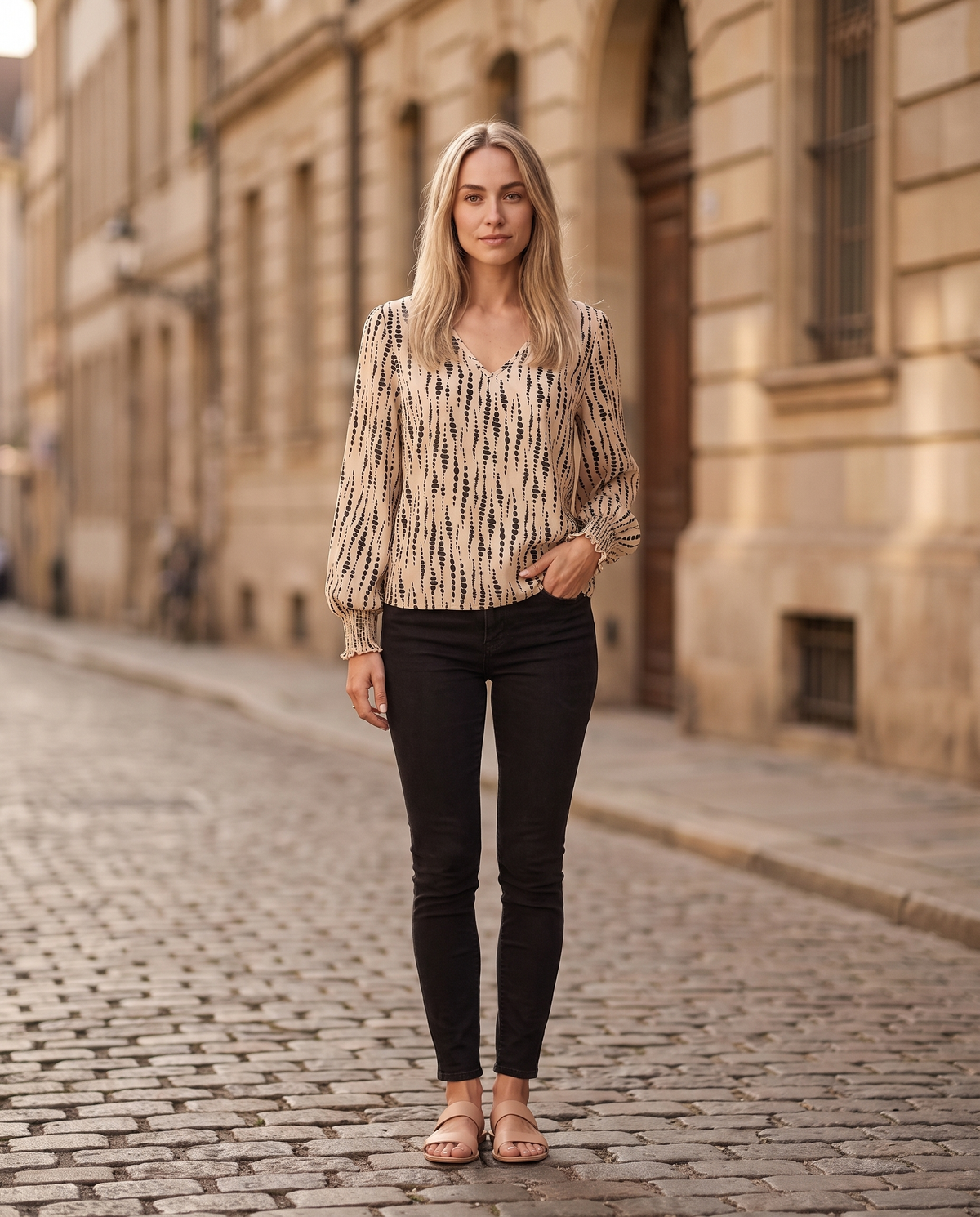 Mujer con blusa estampada, banner Camisas