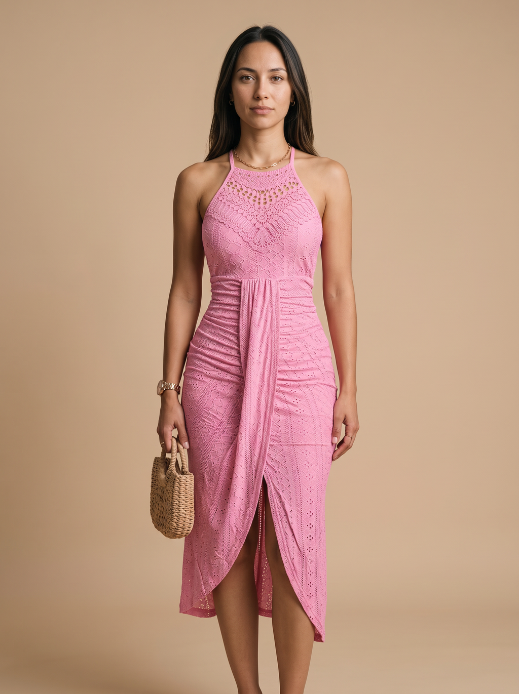 Vestido midi de mujer Palma Noir en rosa