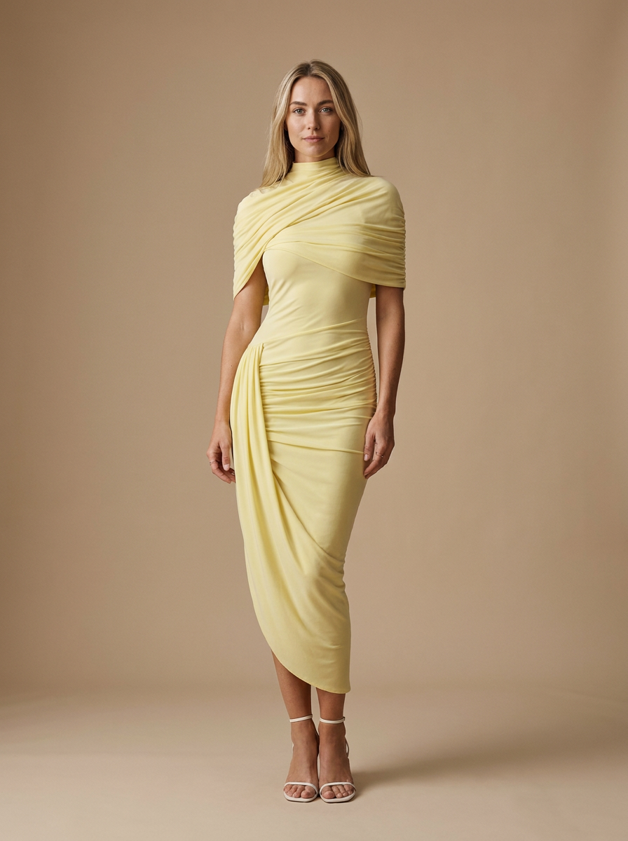 Robe Midi Femme – Golden Drape