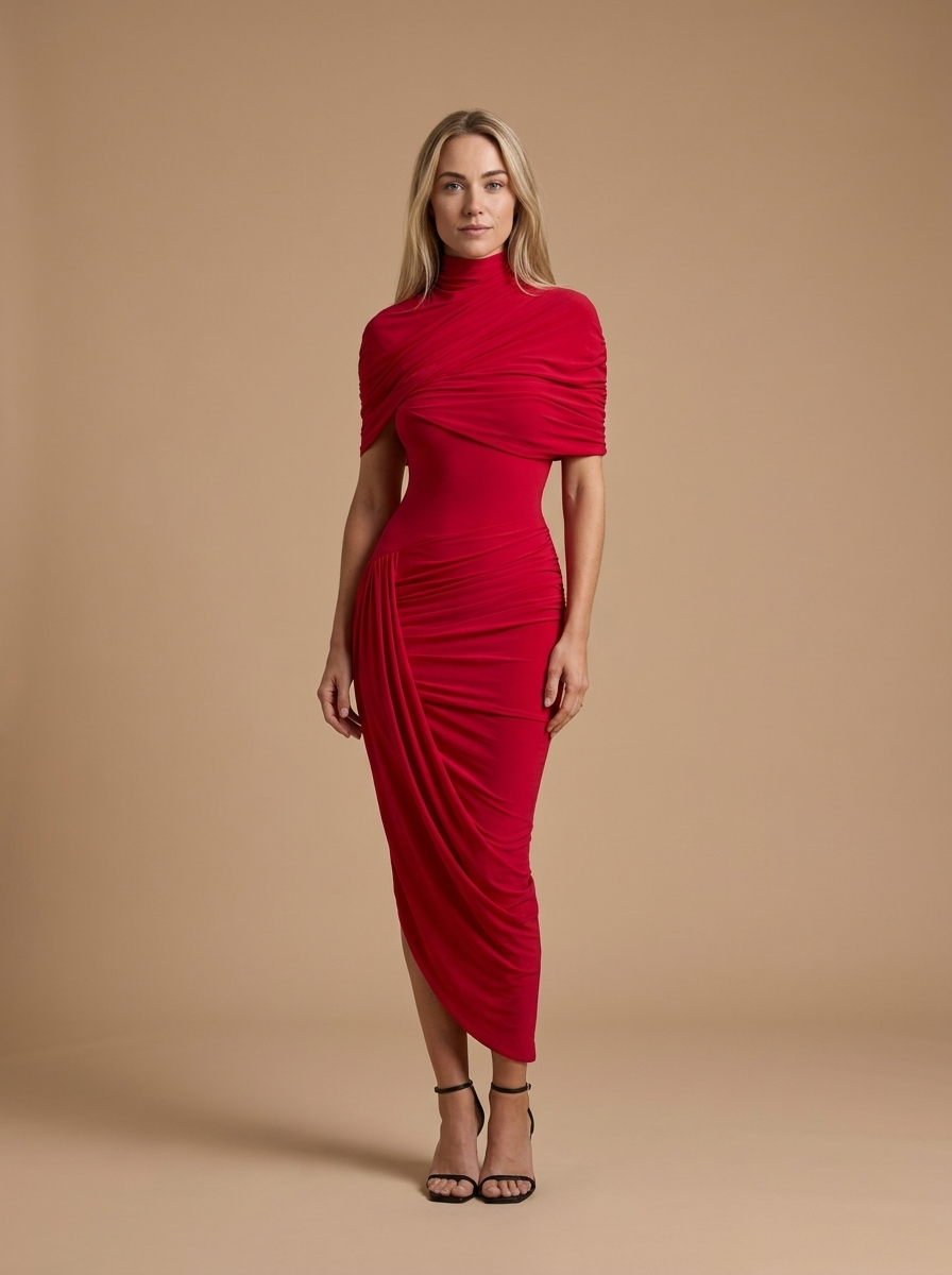 Robe Midi Femme – Golden Drape