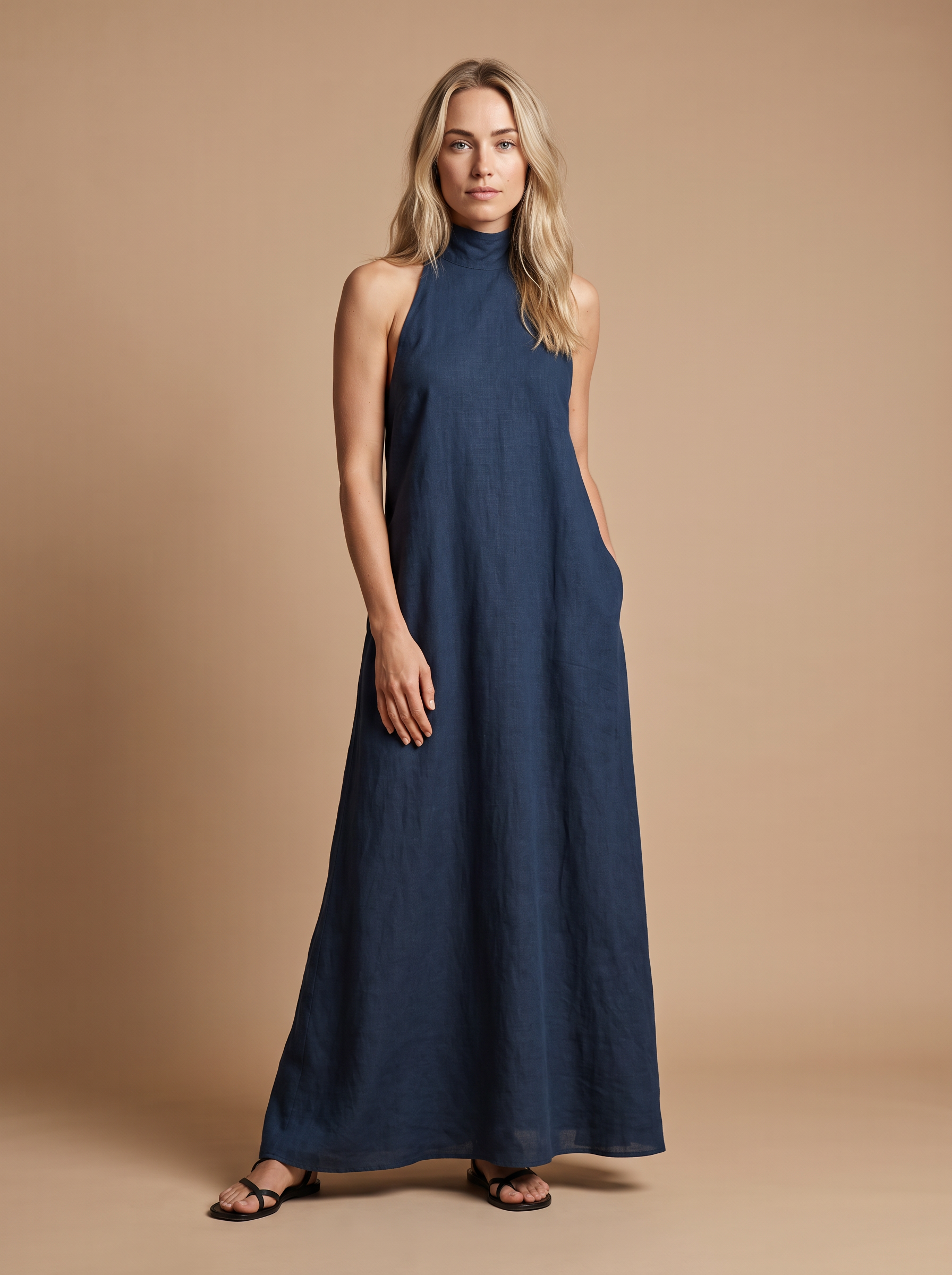 Robe Maxi Femme – Navy Flow