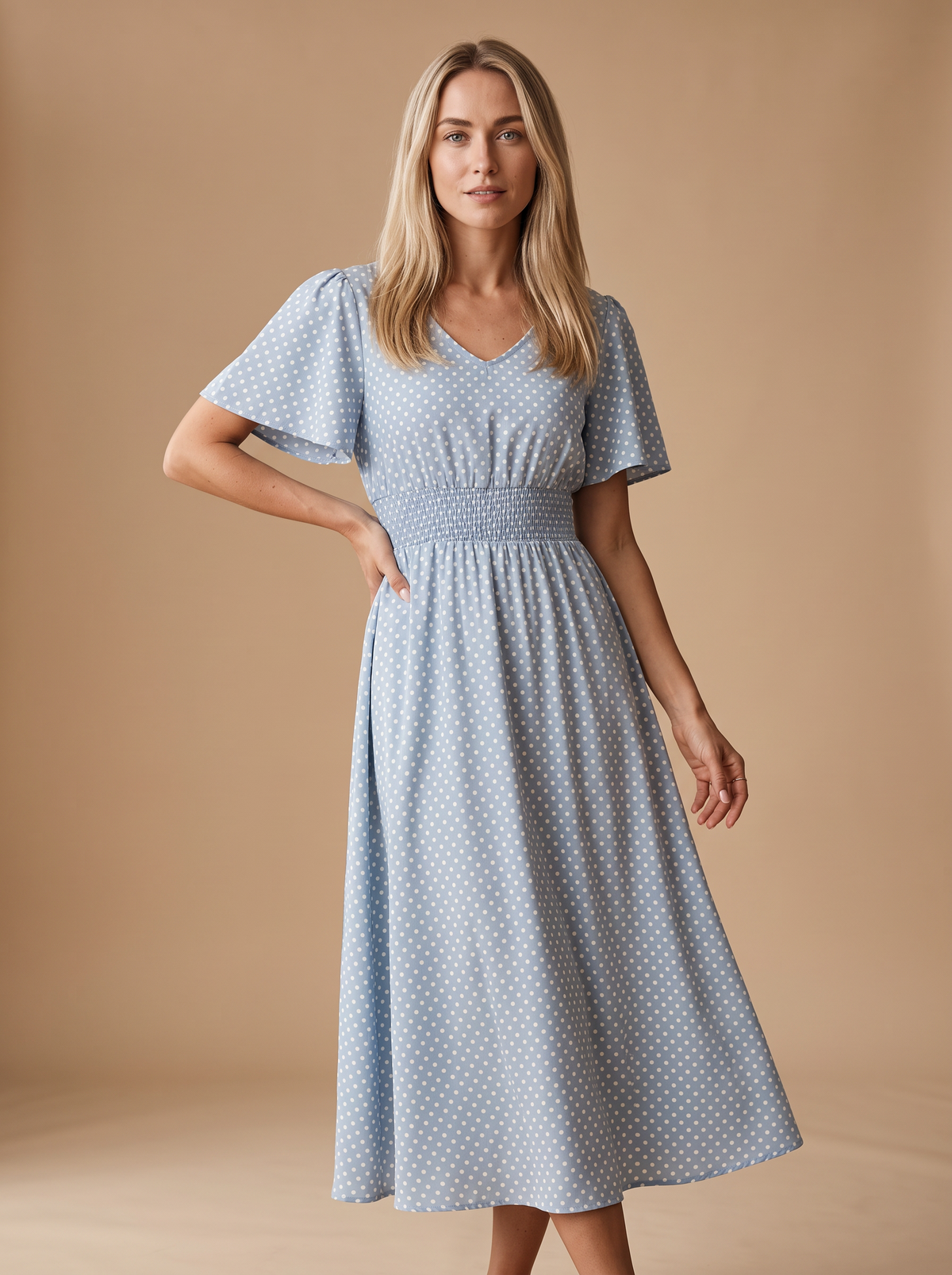 Vestido midi de mujer Polka Musa en azul cielo, vista 5