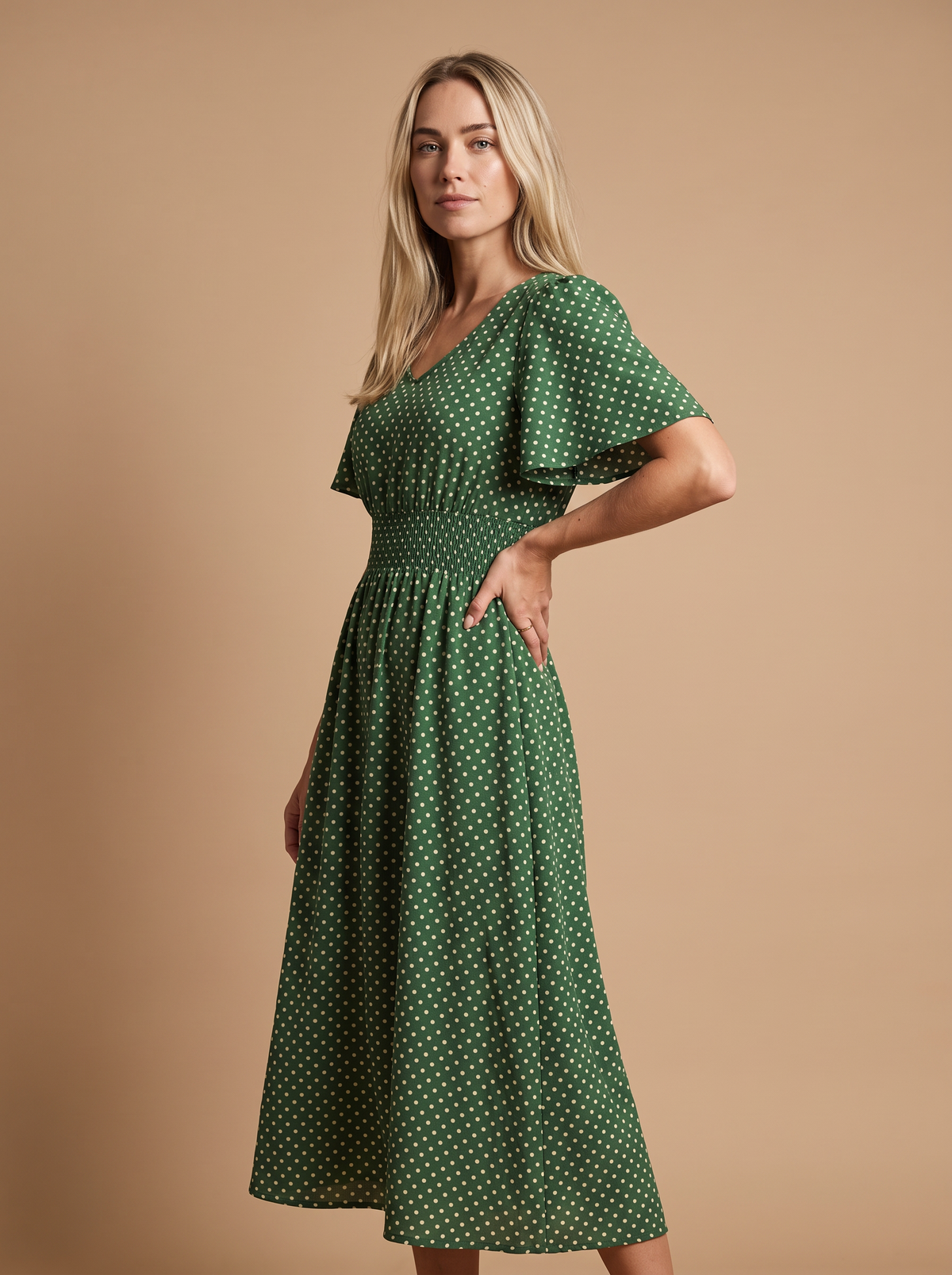 Vestido midi de mujer Polka Musa en verde, vista 6