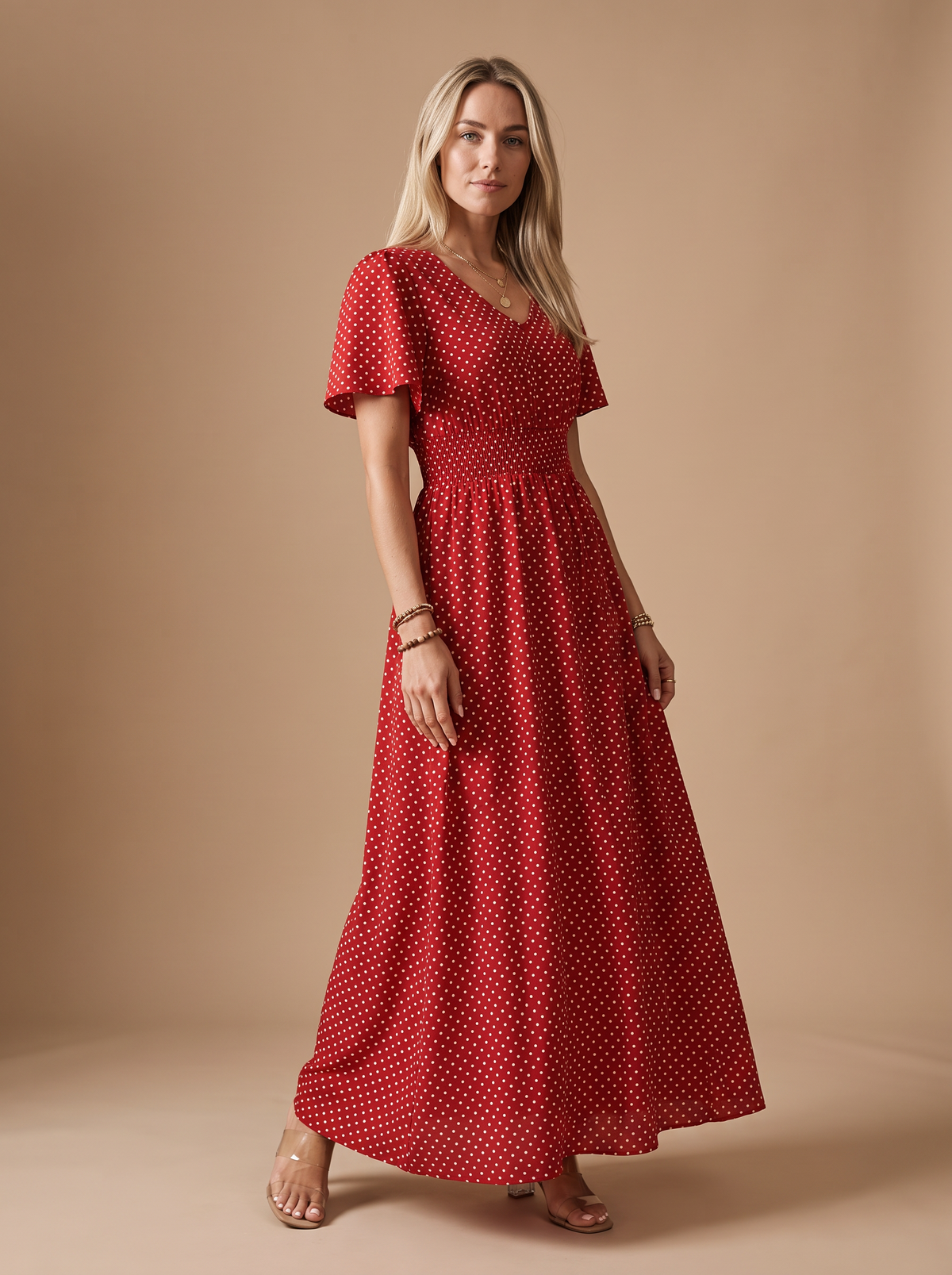 Vestido midi de mujer Polka Musa en rojo, vista 3