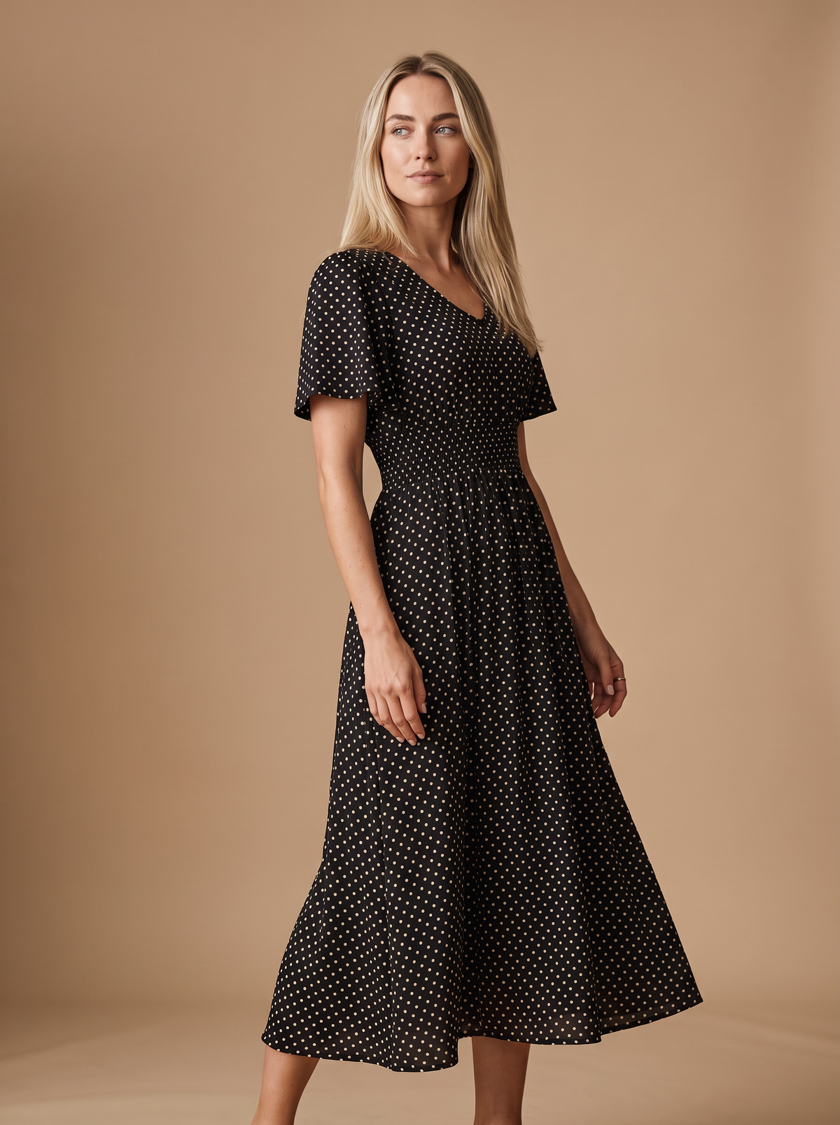 Vestido midi de mujer Polka Musa en negro, vista 4