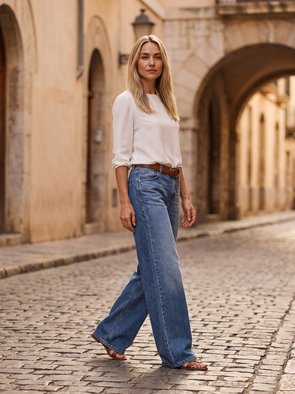 Palazzo Denim-Pantalon vaquero de mujer