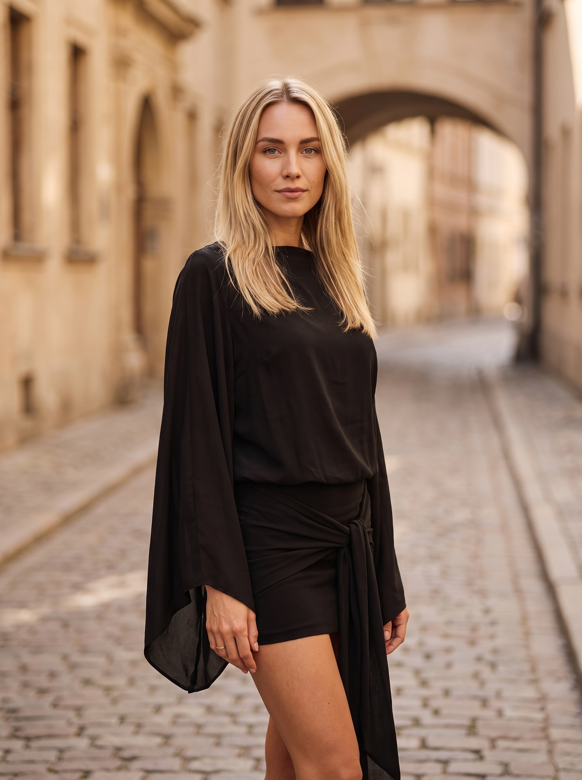 Draped Cape-Vestido mini de mujer