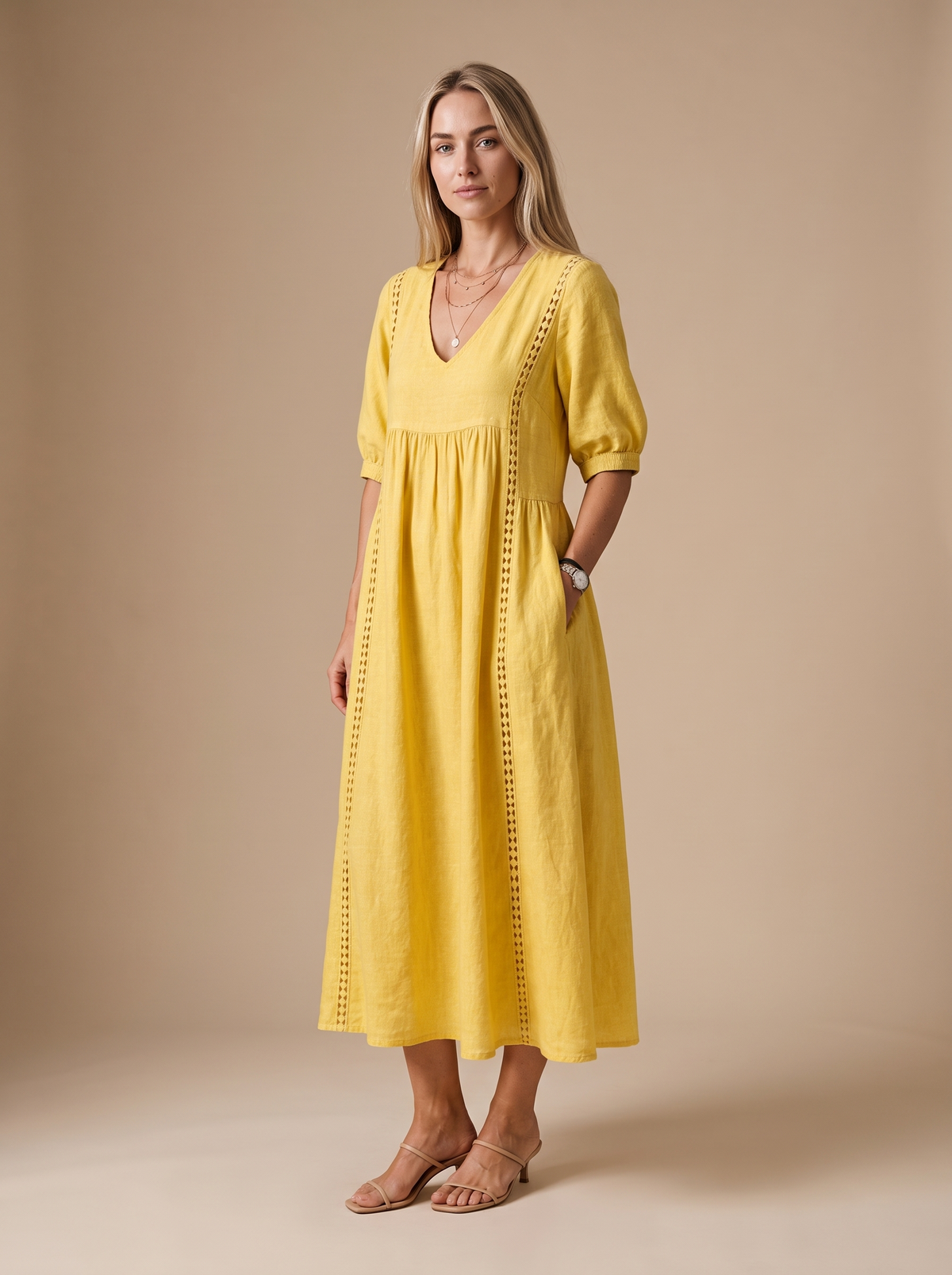 Meadow Linen-Vestido midi de mujer