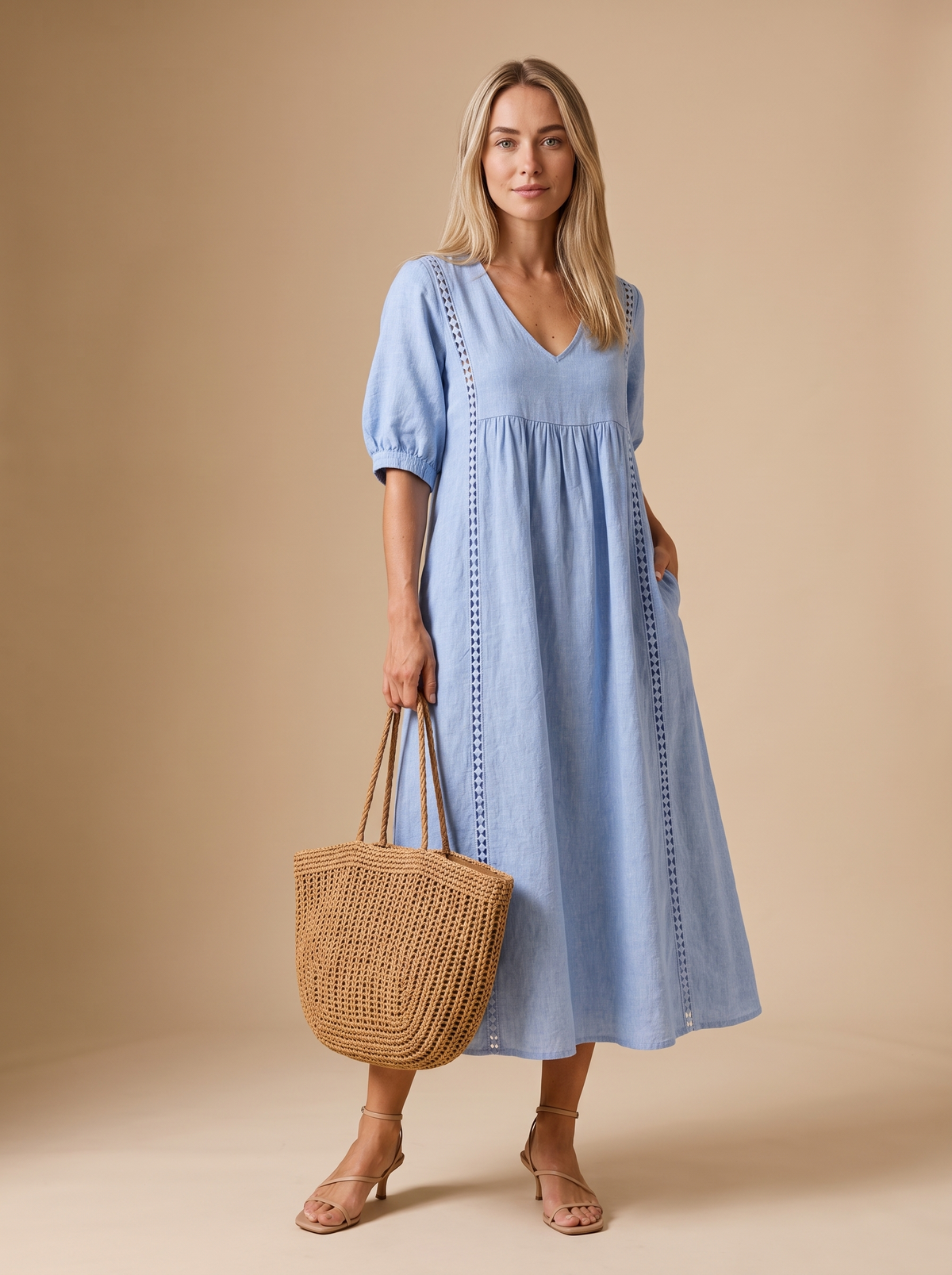 Meadow Linen-Vestido midi de mujer
