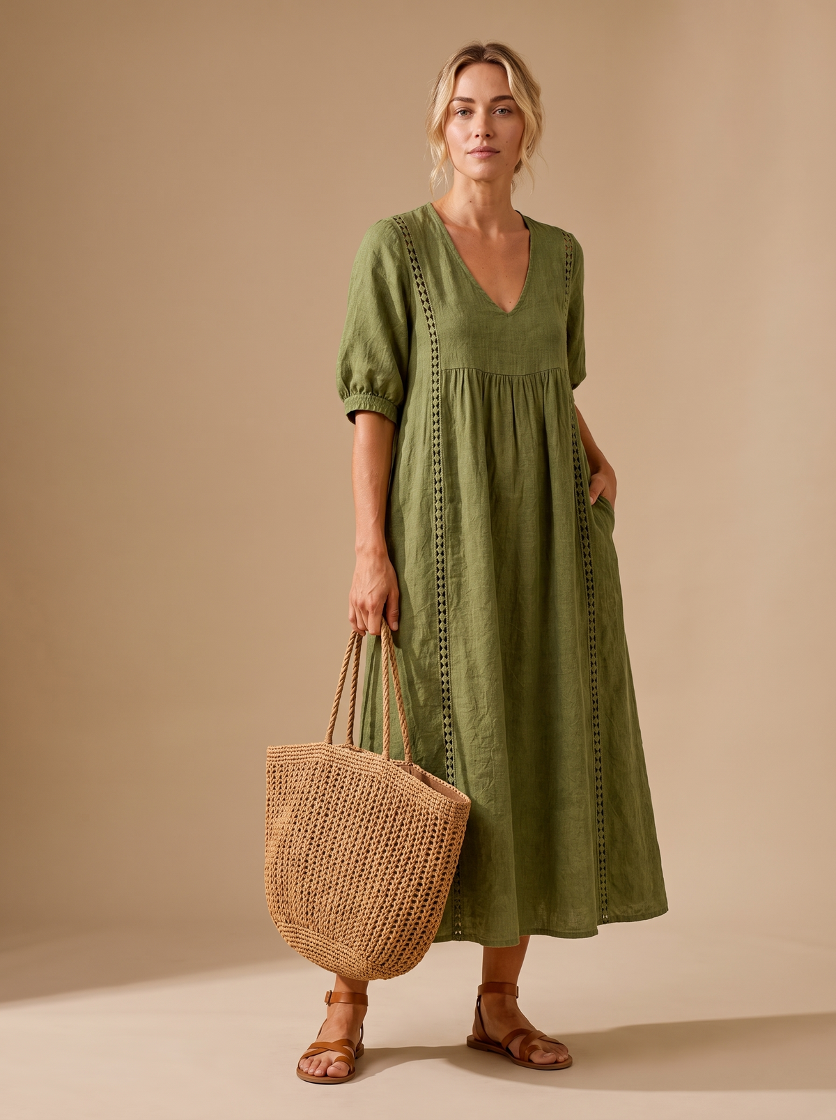 Meadow Linen-Vestido midi de mujer