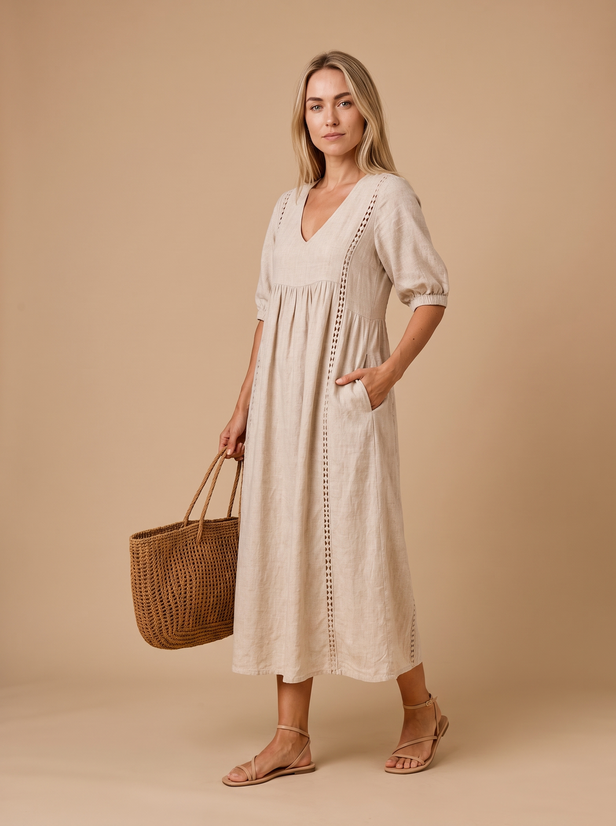 Meadow Linen-Vestido midi de mujer