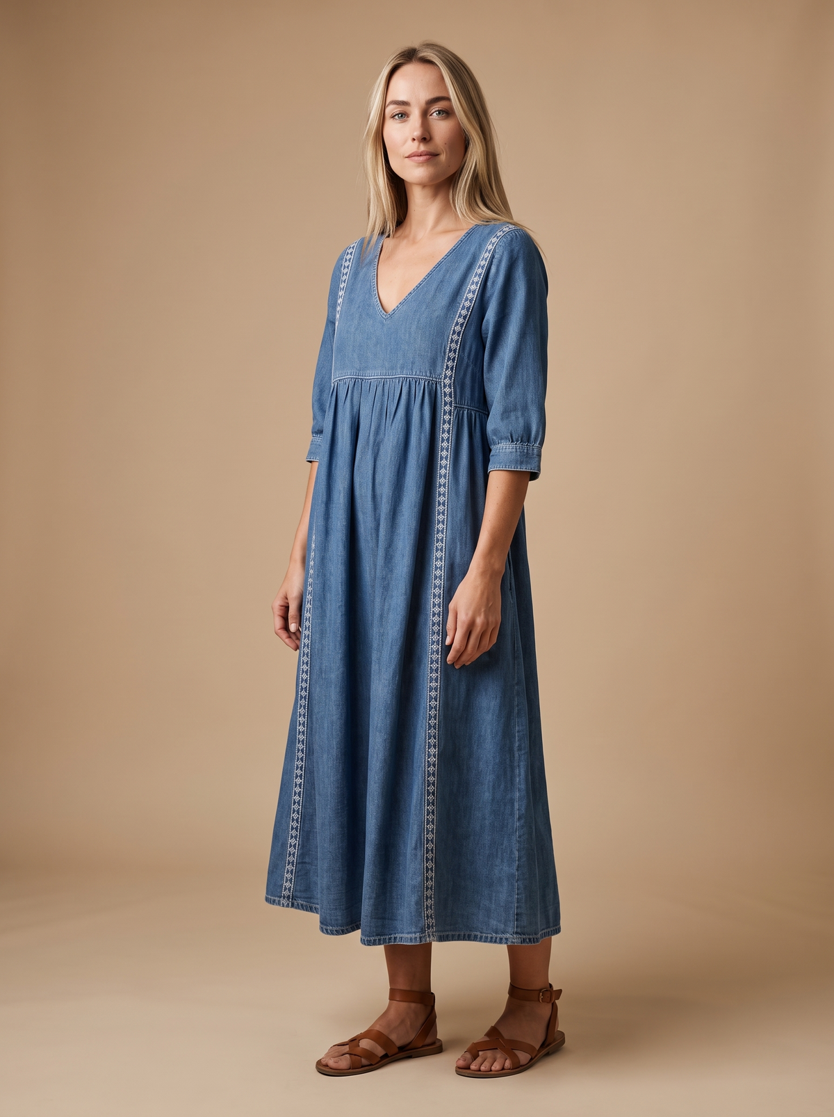 Meadow Linen-Vestido midi de mujer