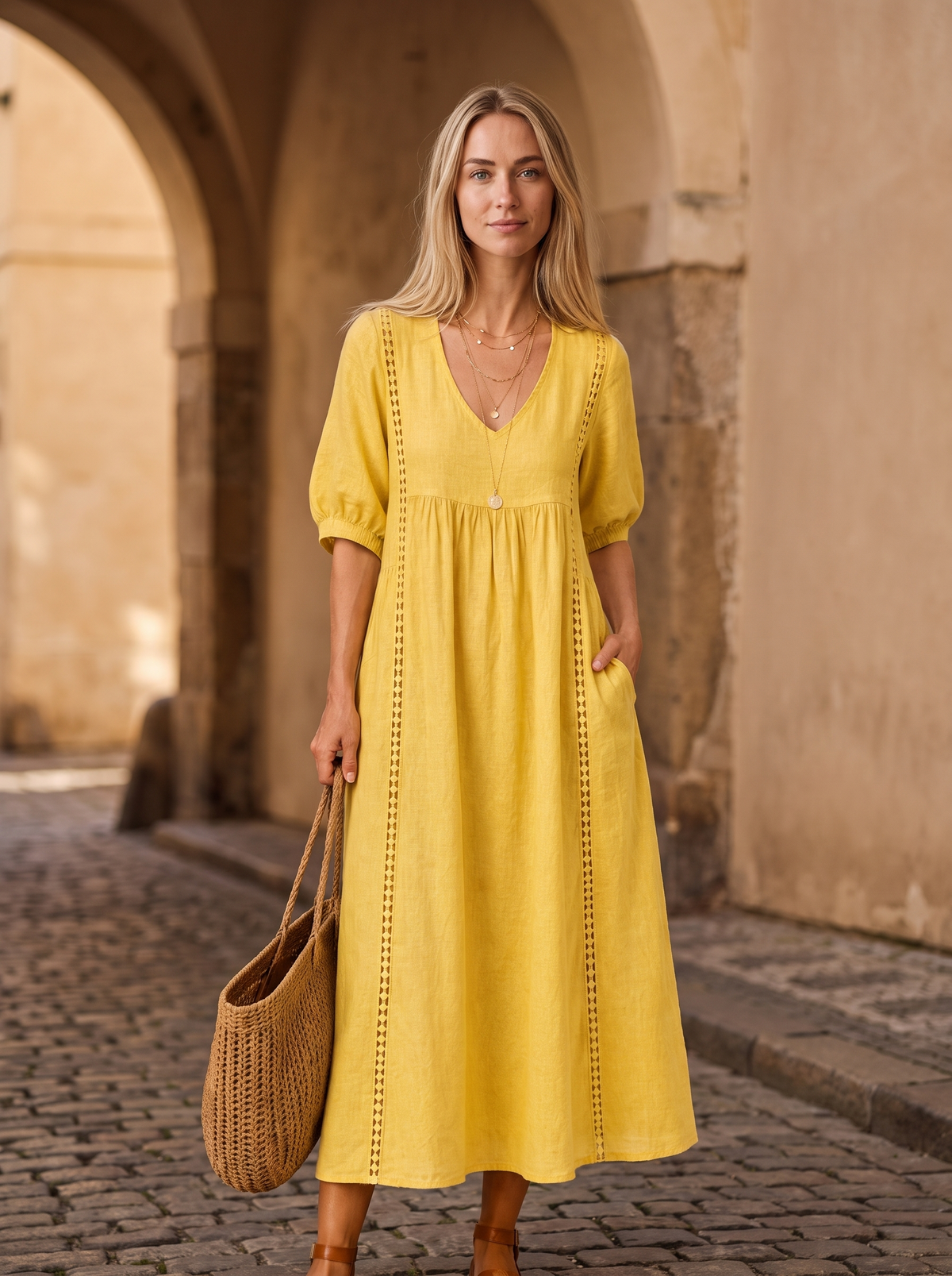 Meadow Linen-Vestido midi de mujer
