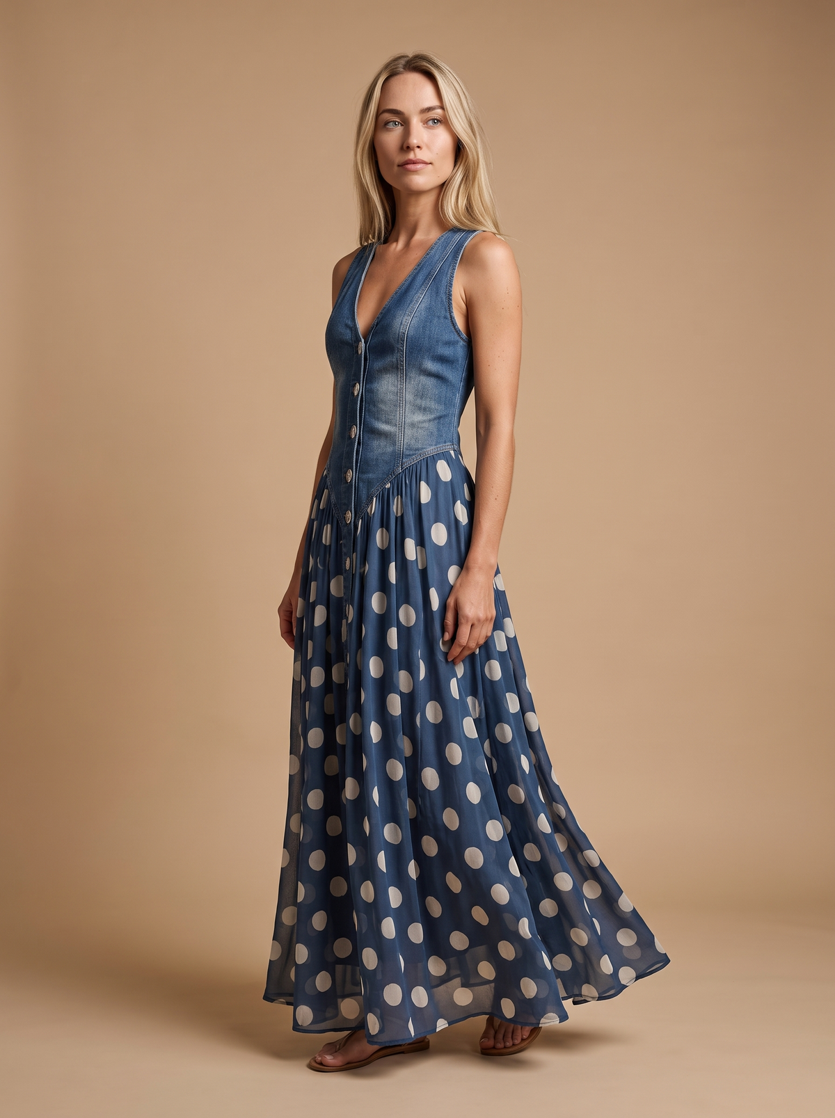 Denim Dot-Vestido maxi de mujer