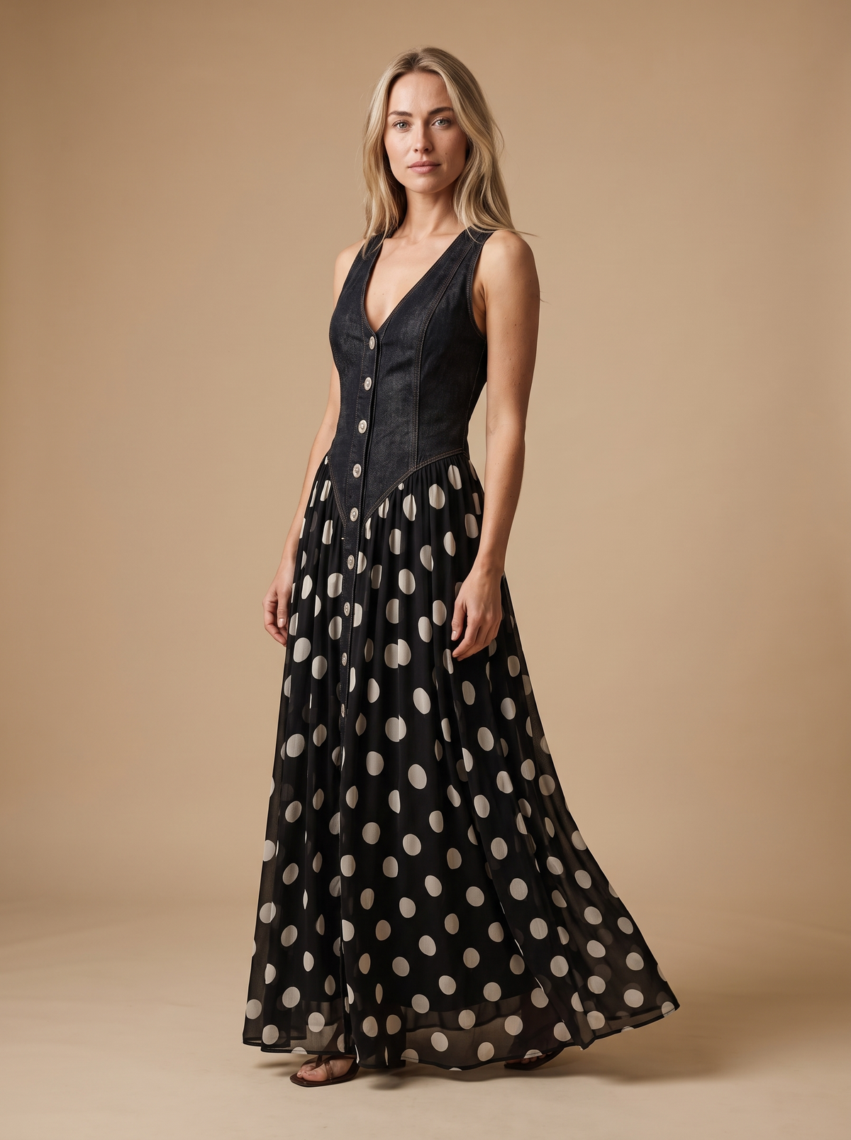 Denim Dot-Vestido maxi de mujer