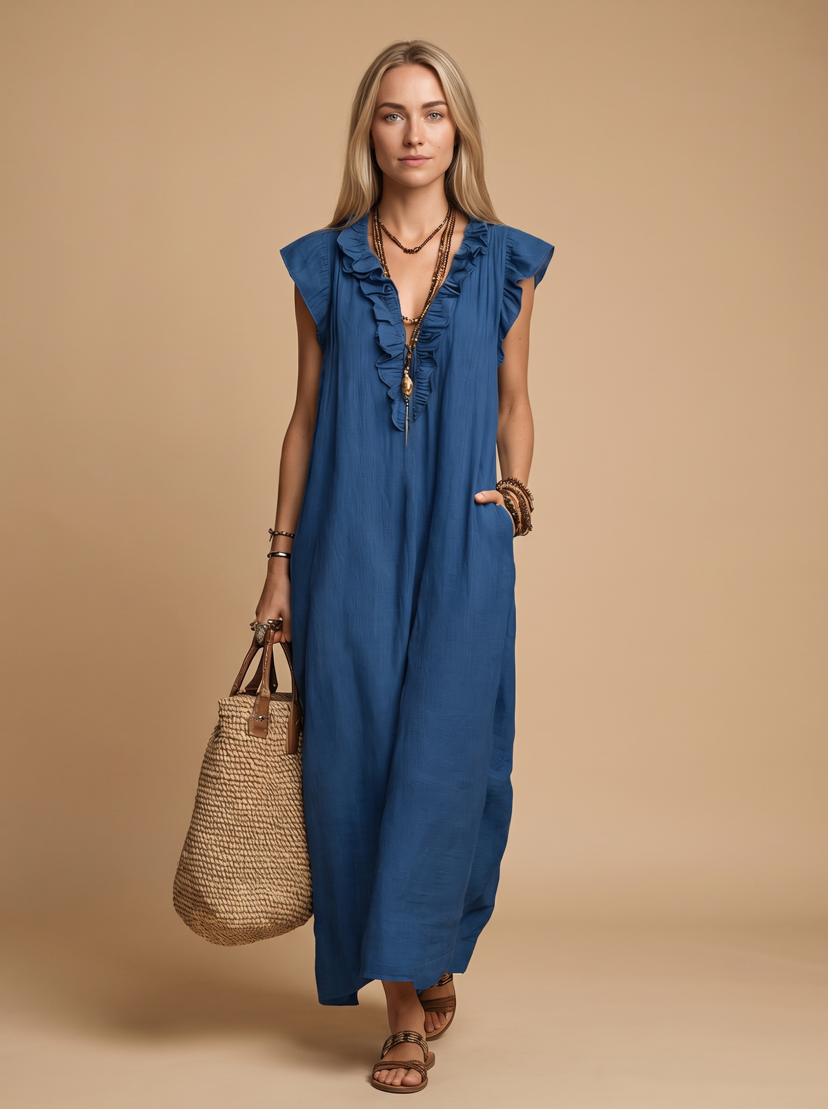 Ruffle Palazzo-Vestido maxi de mujer