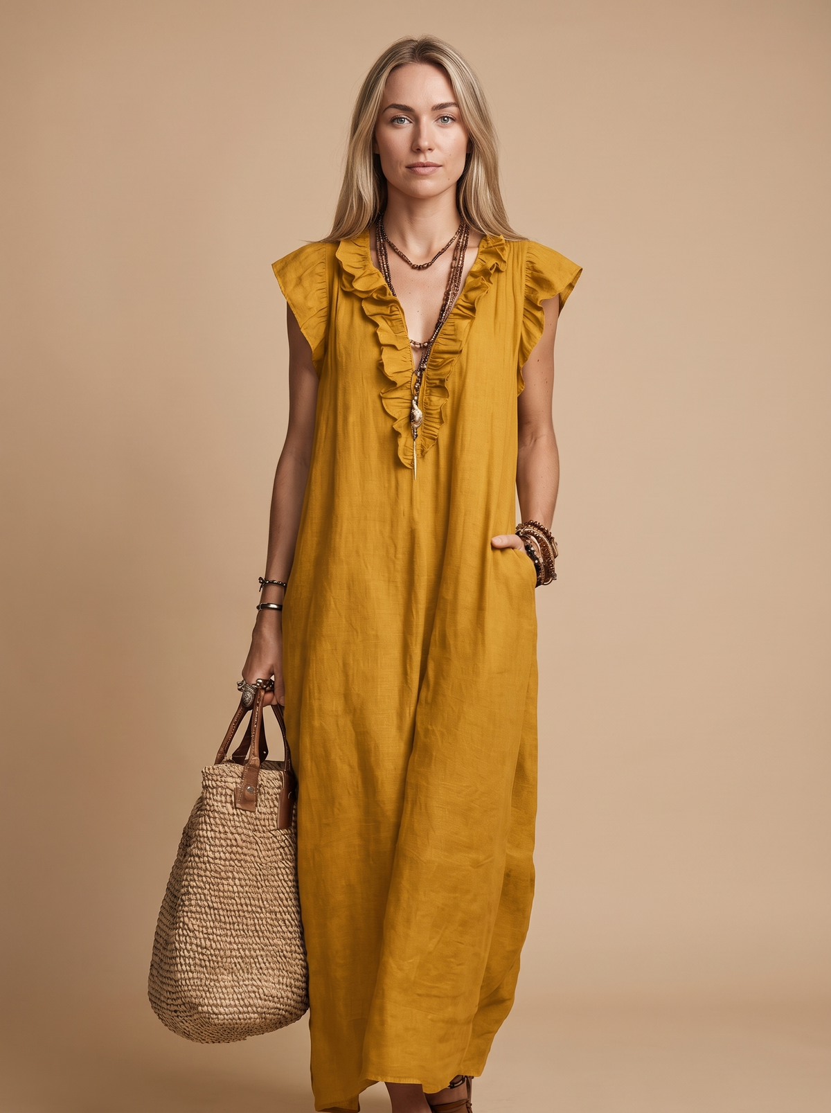 Ruffle Palazzo-Vestido maxi de mujer