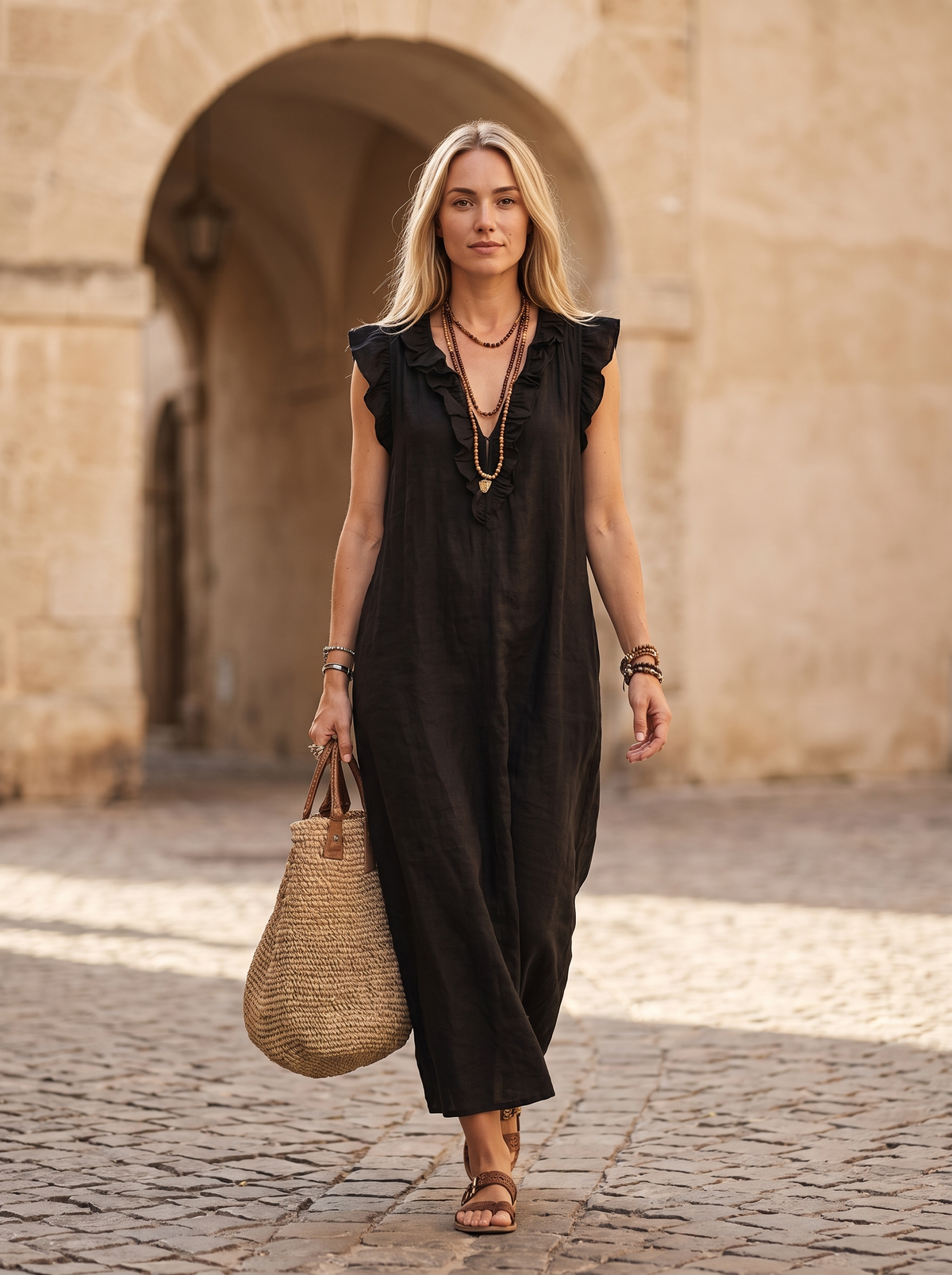 Ruffle Palazzo-Vestido maxi de mujer
