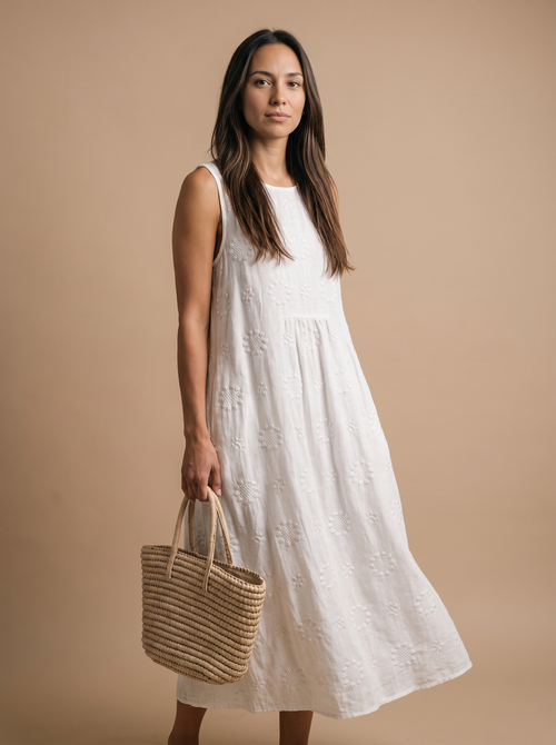 Vestido midi de mujer Bordado Midi en blanco, vista 2