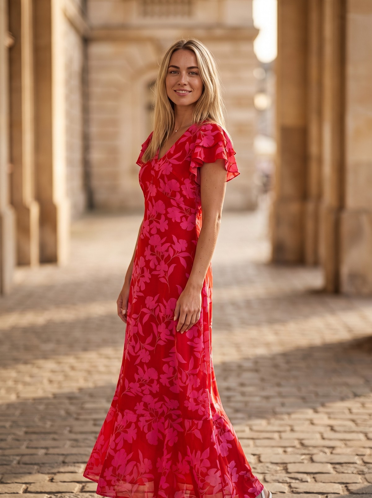 Floral Fuchsia Maxi-Vestido maxi de mujer