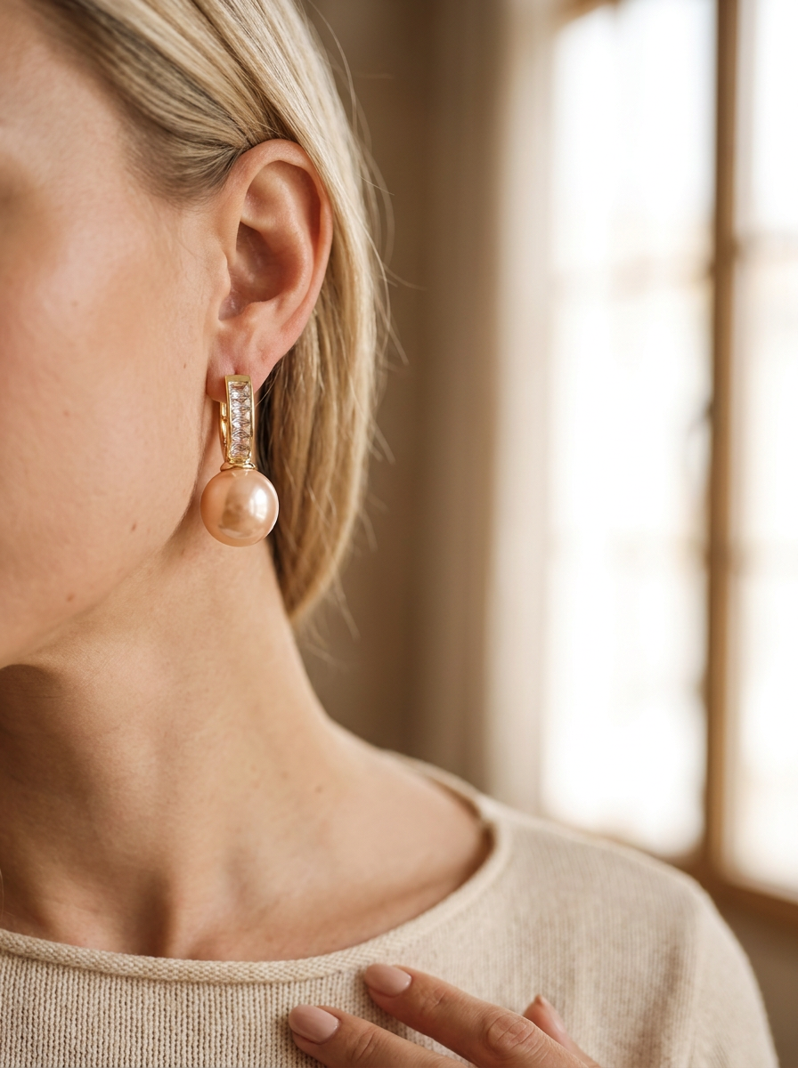 Pearl Drop Hoops-Pendientes