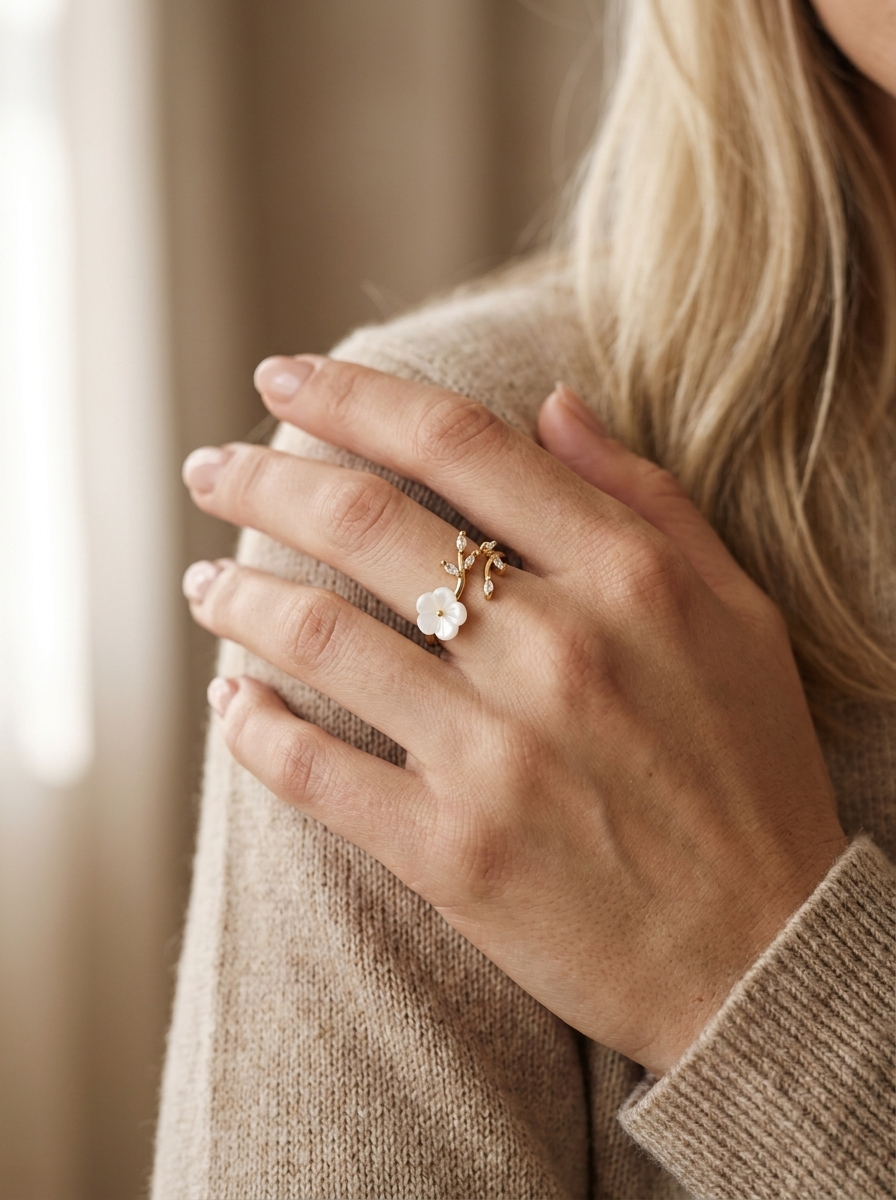 Pearl Flower Ring-Anillo